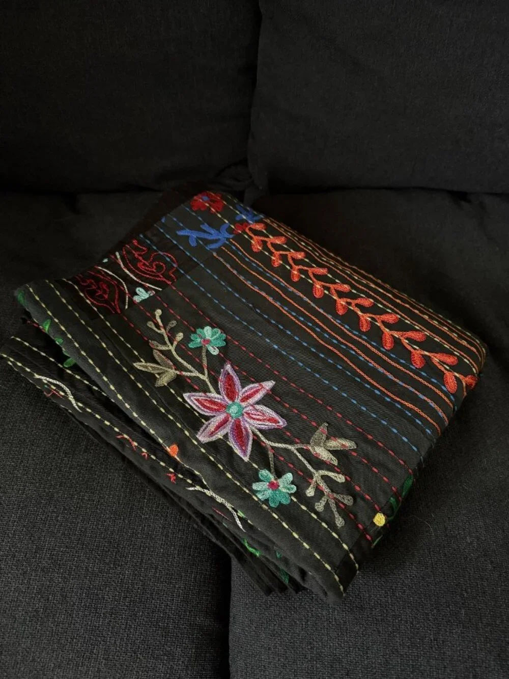 Anthopologie Indigo Moon Mulicolor Balochi Stitch Embroidered Throw Blanket Boho